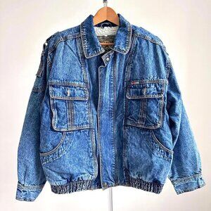 EUC Vintage Stallone Denim Bomber Jacket with Fur Lining, Size L